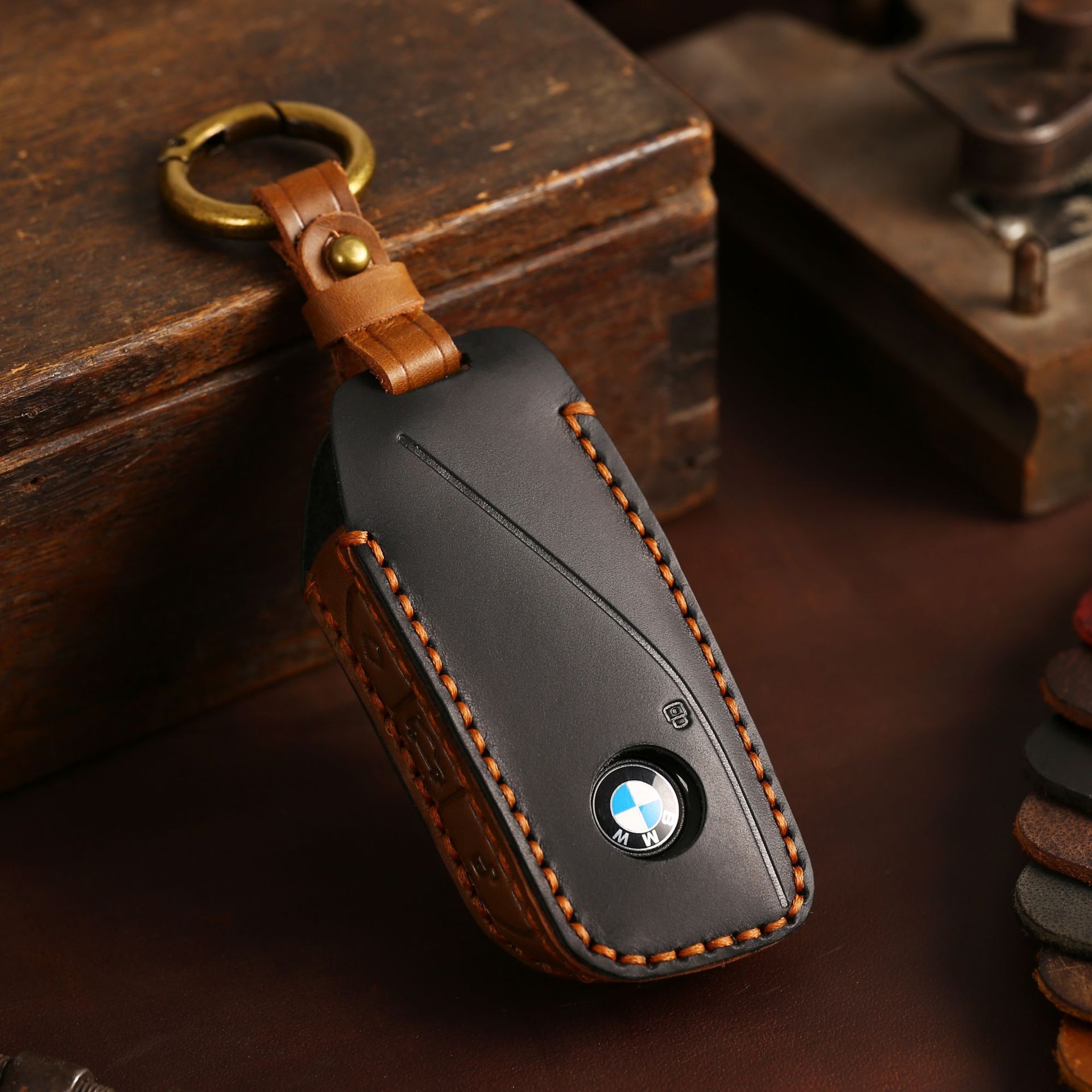 Buttons Genuine Leather Car Key