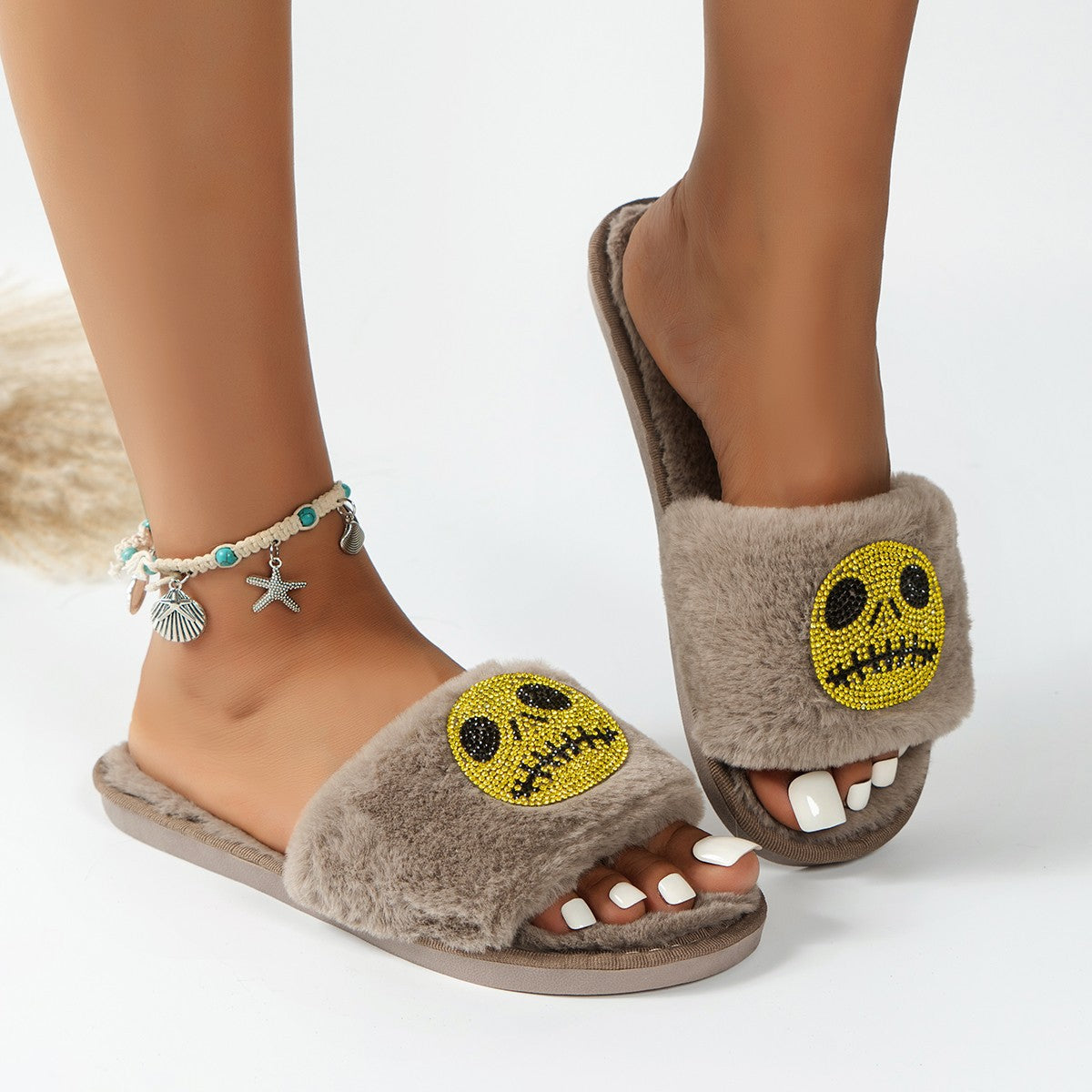 Get in the Halloween Spirit with Women's Fashion Pumpkin Lamp Plush Slippers