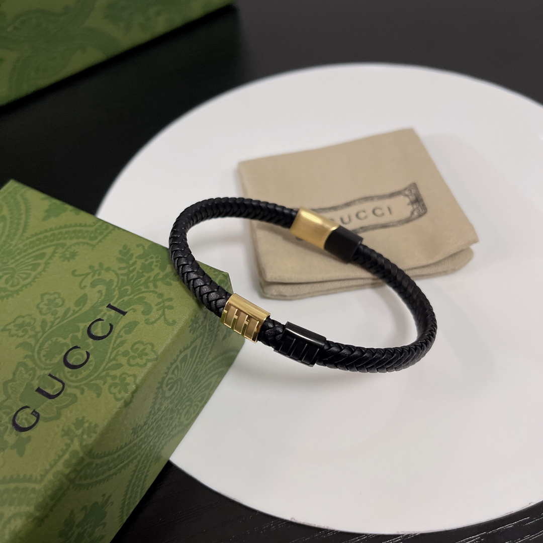 Gucci genuine leather braided gold bracelet