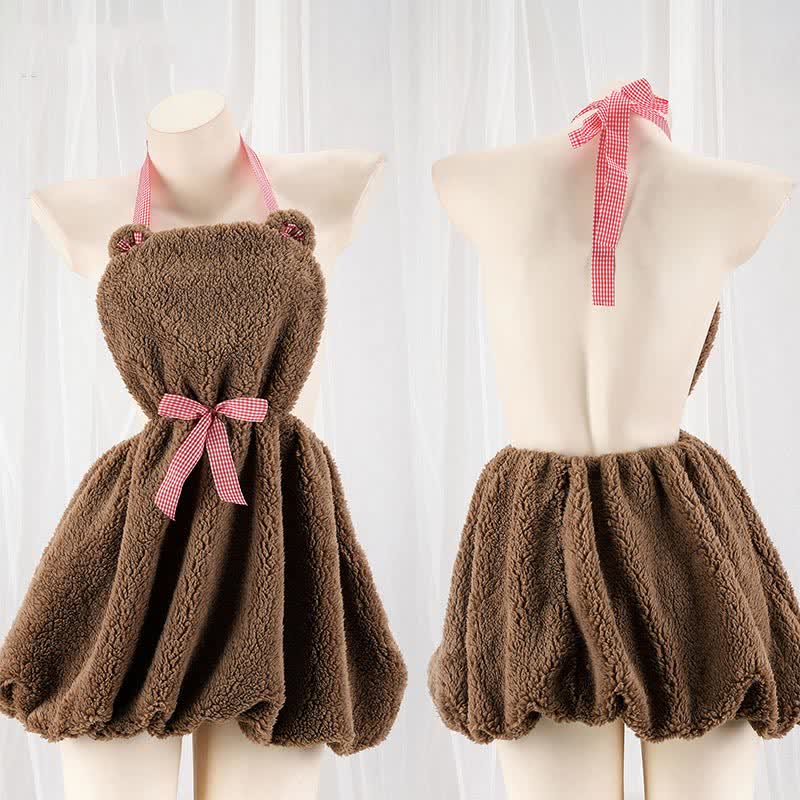 Cartoon Bear Bow Knot Plush Halter Lingerie