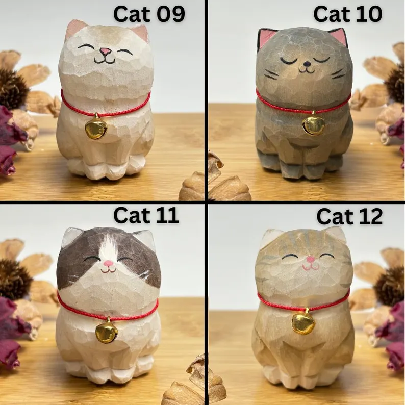 Handcrafted Wooden Cat Sculpture – 17 Unique Styles 🐱✨