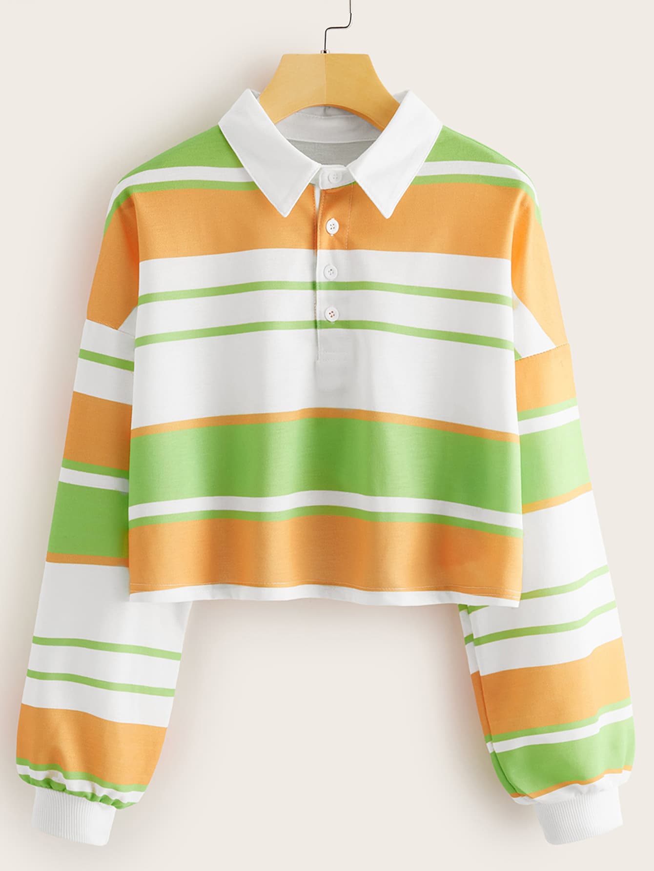 Drop Shoulder Striped Crop Pullover