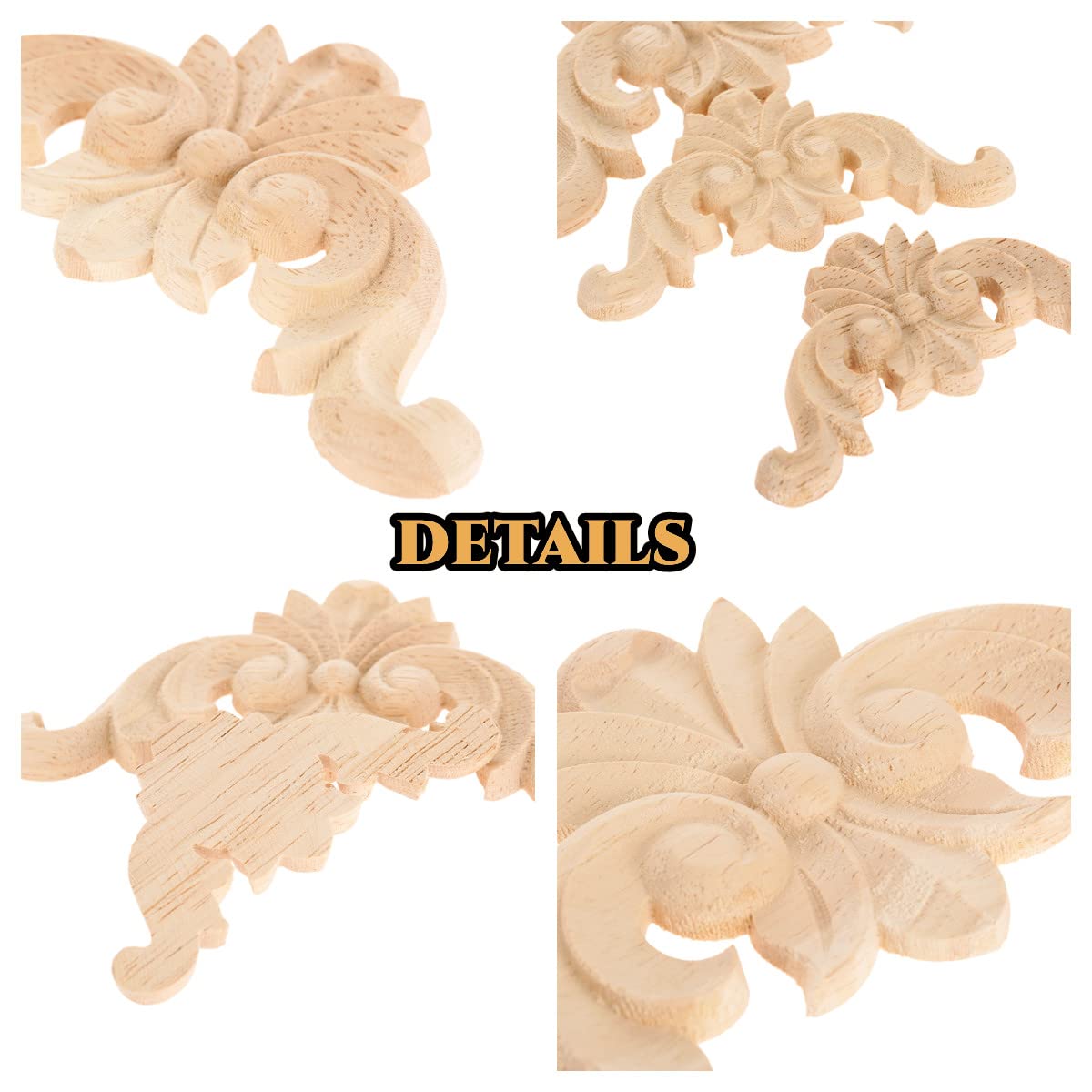 4 Pcs/Set Wood Carved Onlay Appliques, Unpainted Wooden Corner Carving Decals