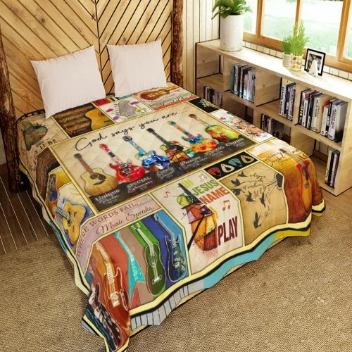 Guitar, God Says You Are Quilt Blanket