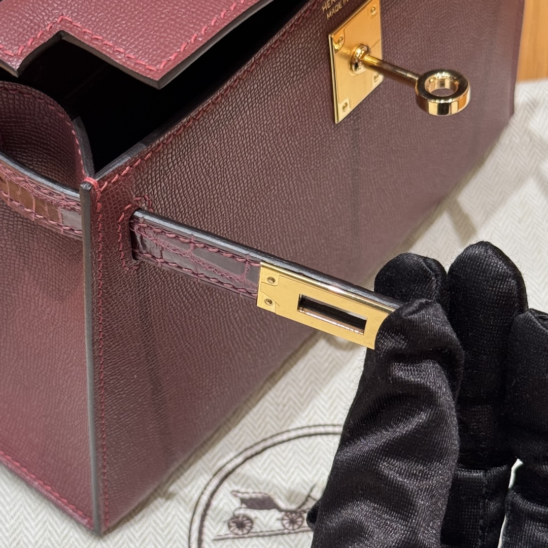 Hermes mini kelly 2 55Rouge H57Bordeaux (handmade)