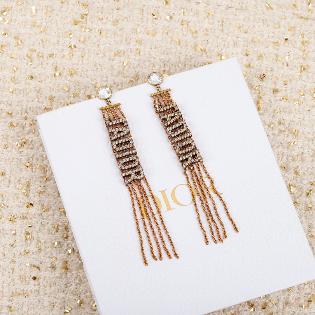 Dior JADIOR letter chain tassel rhinestone earrings