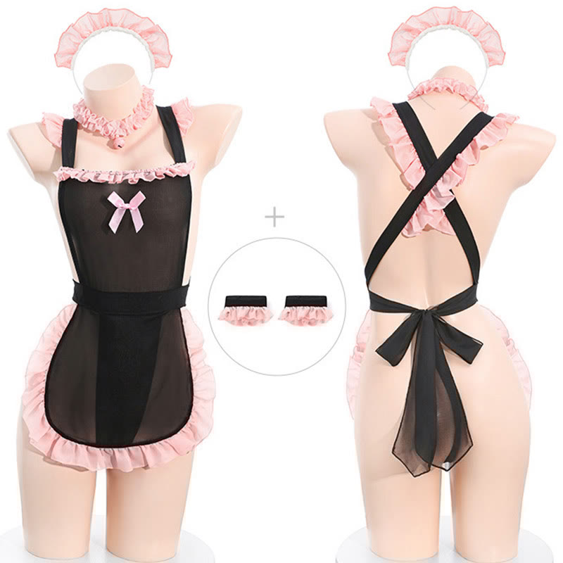 Cosplay Maid Backless See-through Lingerie Dress