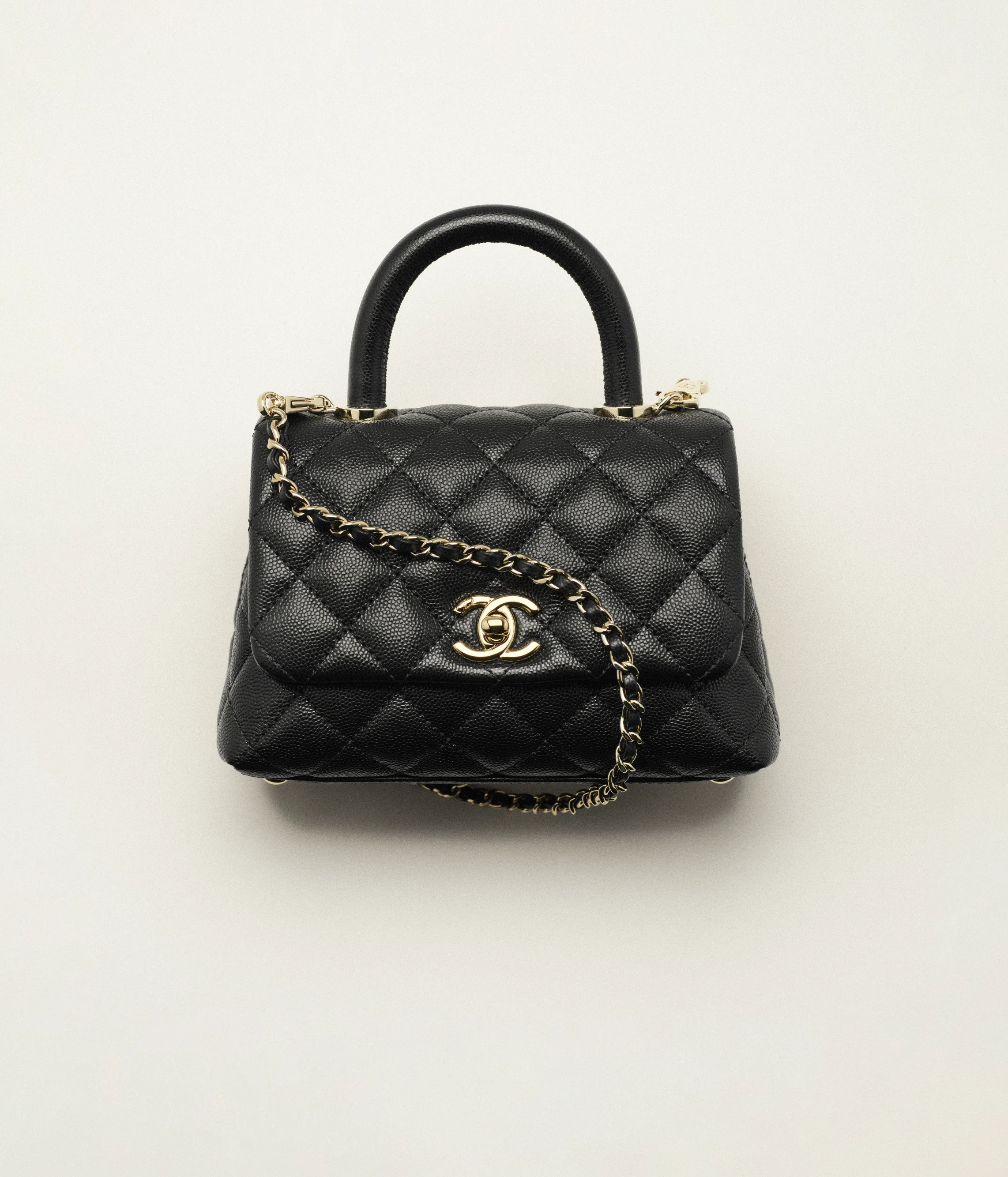 Chanel Mini Flap Bag with Top Handle Grained Calfskin & Gold-Tone Metal Black AS2215-B05061-94305