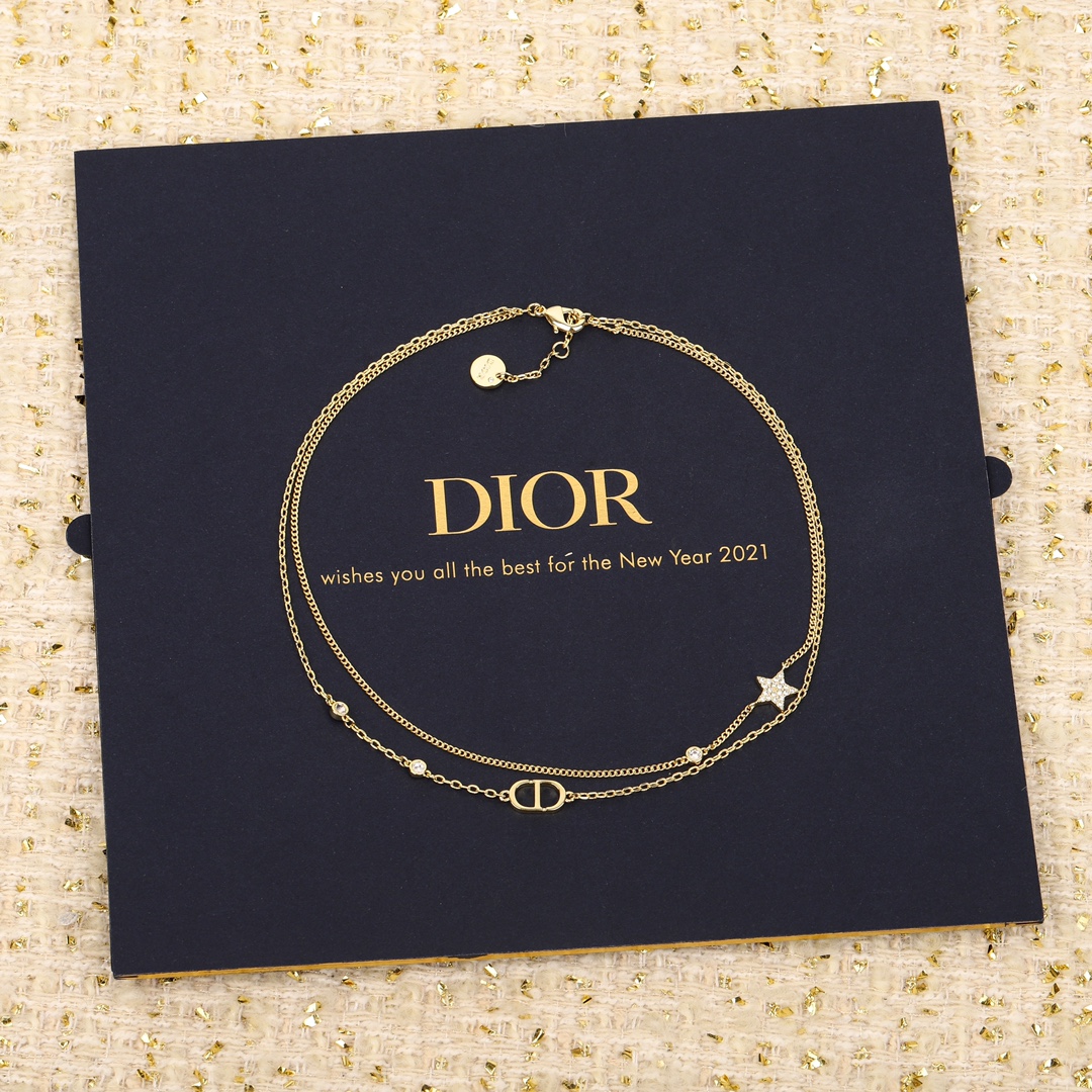 Dior double chain diamond star necklace