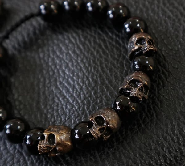 🔥 The Sterling silver Skull Army Onyx Bead Bracelet