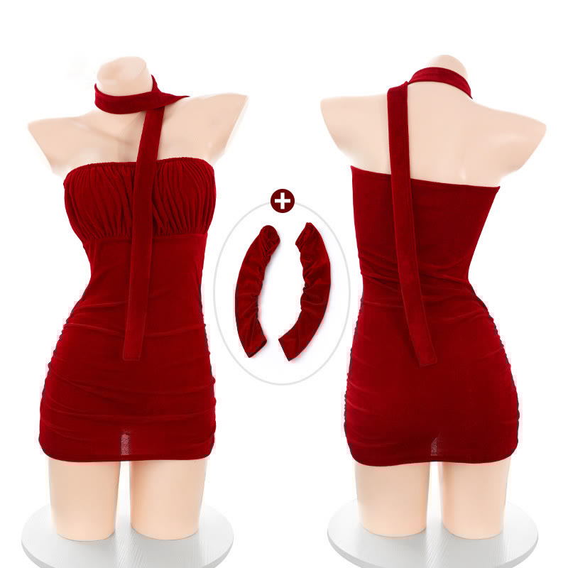 Off The Shoulder Backless Lingerie Dress Set