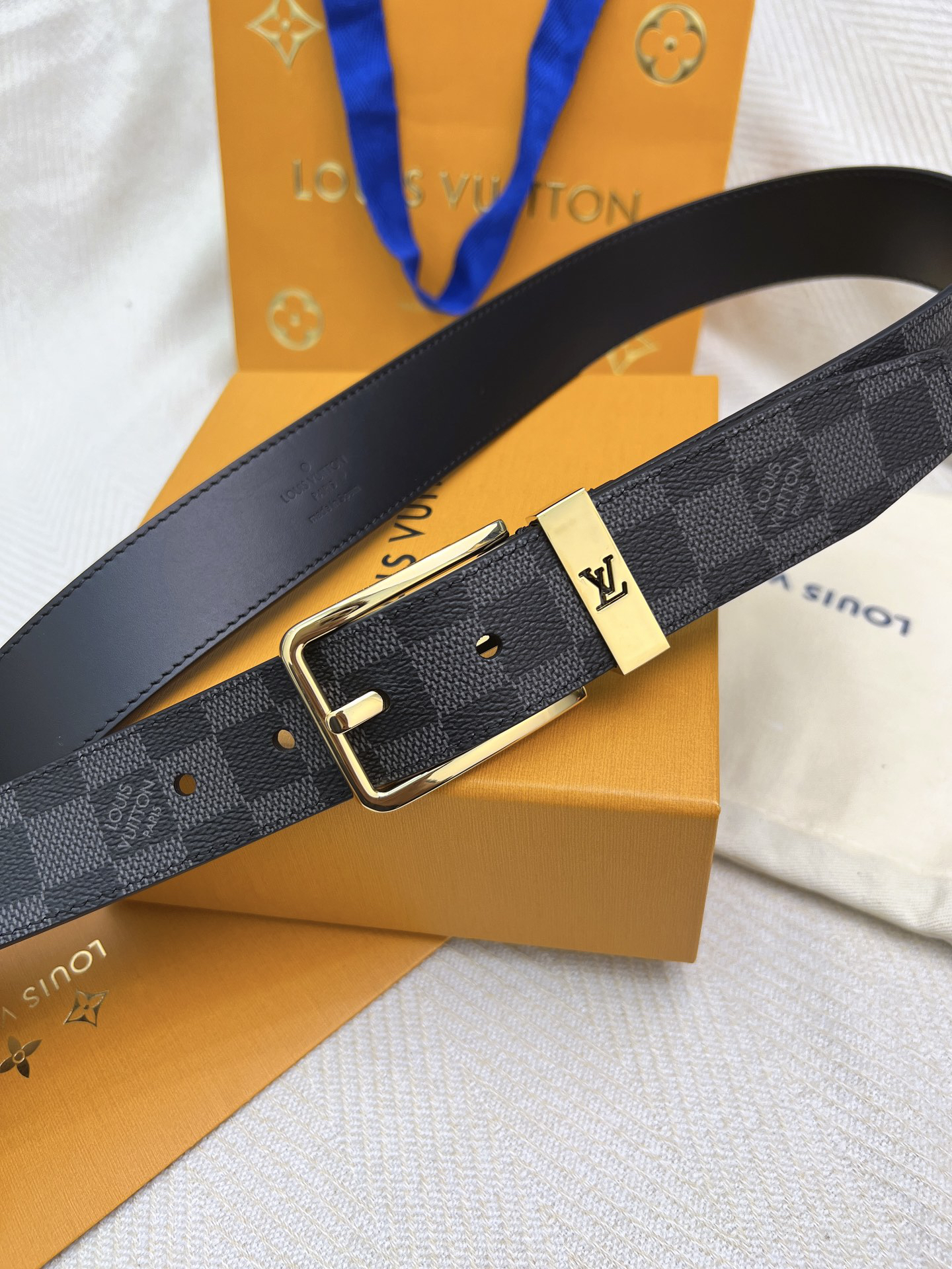 Louis Vuitton Plaid Monogram Double-Sided Men's Belt, 3.5cm Width