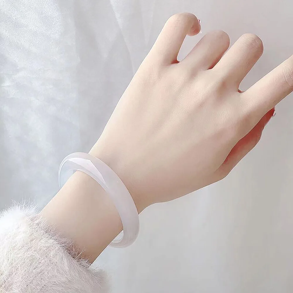 Natural Ice Chalcedony Elegant Bracelets For Women White Agate Widened Bracelet Fine Jewelry Gift For Mother Free Shipping