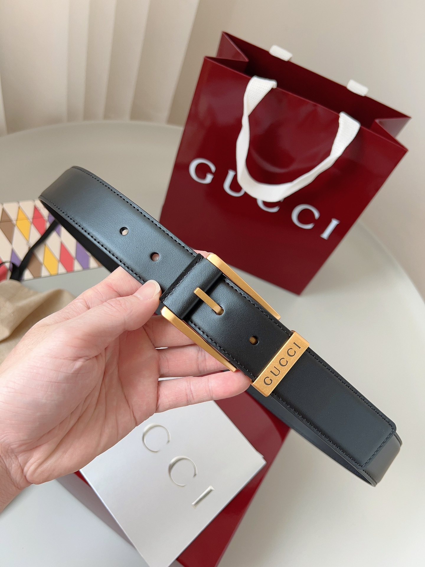 Gucci pin buckle leather belt 3.5cm wide