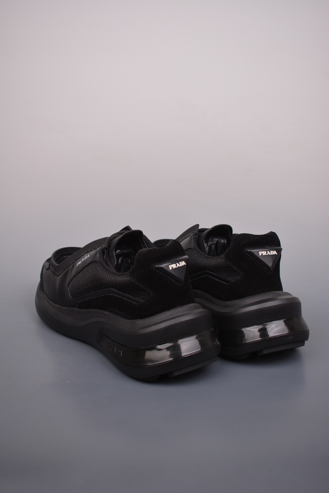PRADA Men's New Thick-soled Stitching Sneakers Leather Black