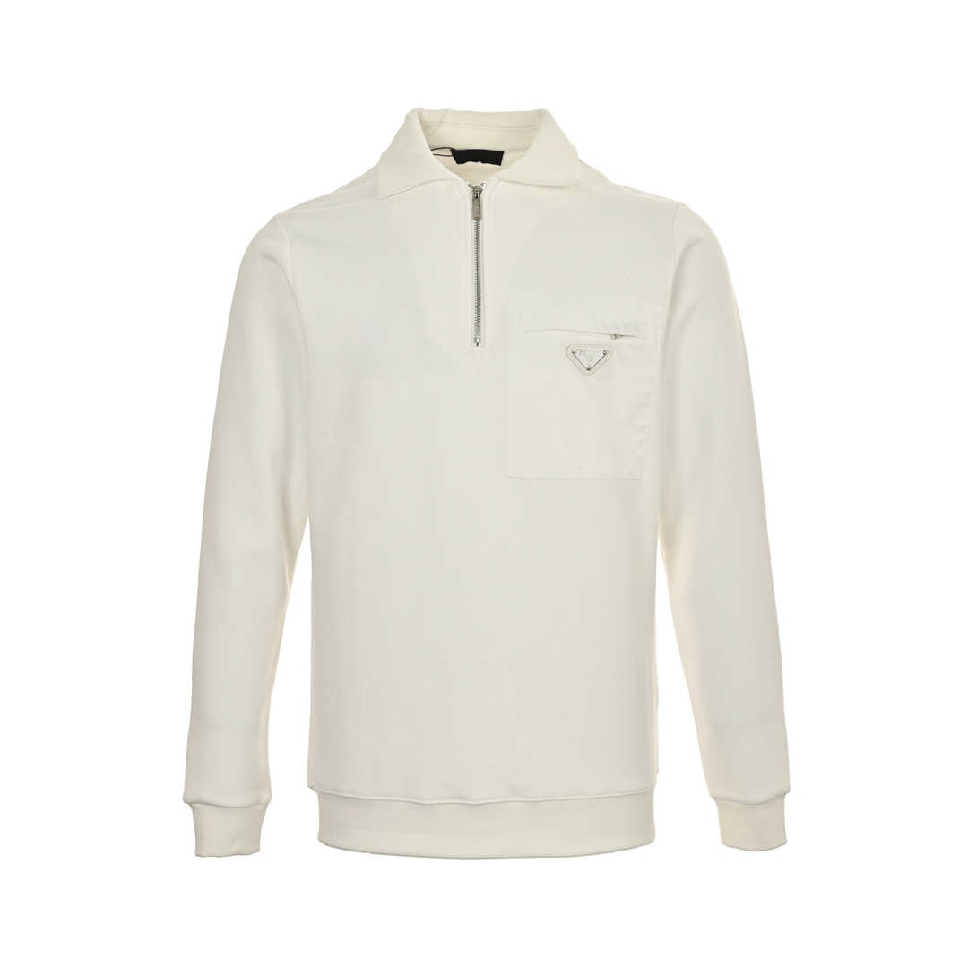 Prada 24Fw Pocket Badge Triangle Logo Half-Zip Lapel Sweatshirt