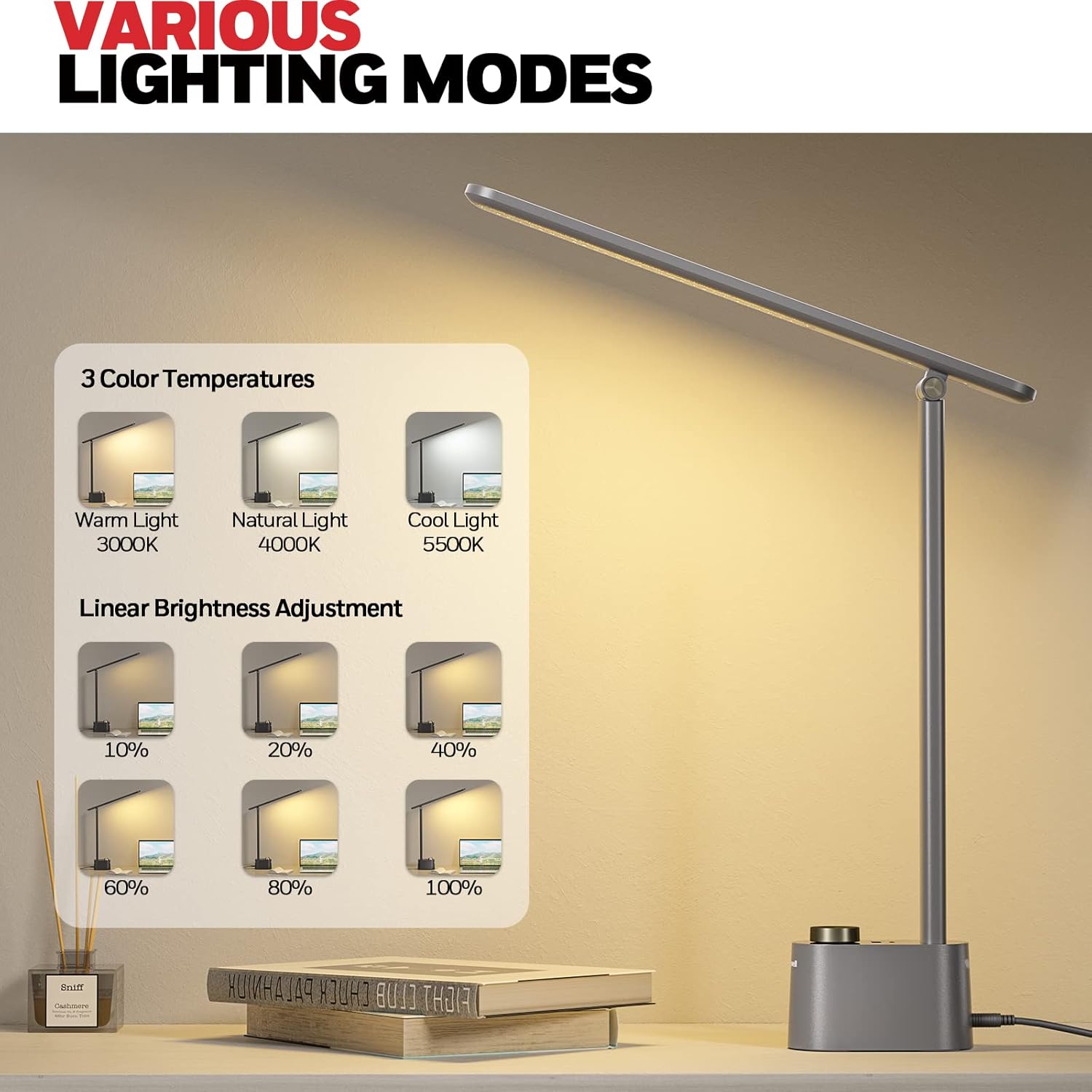 Honeywell Desk Lamp Home Office - LED Lighting with Charging Station A+C USB Port for Small Spaces Bedroom Reading Crafts HWT-H01 Black