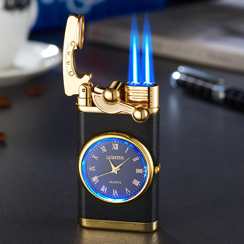 Rocker transparent clock double flame lighter