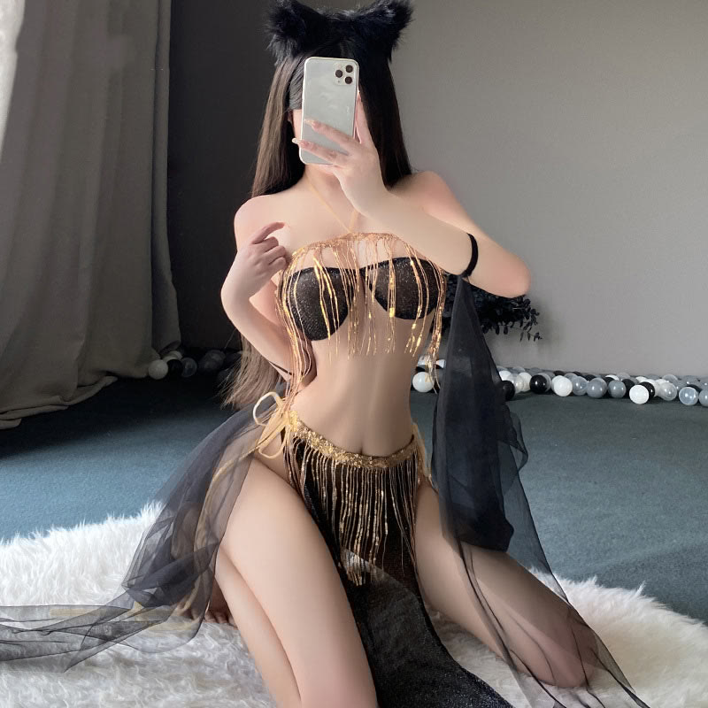 Sexy Sequins Decoration See-through Lingerie Set