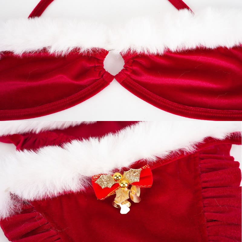 Velvet Bell Fuzzy Ball Bikini Lingerie Set