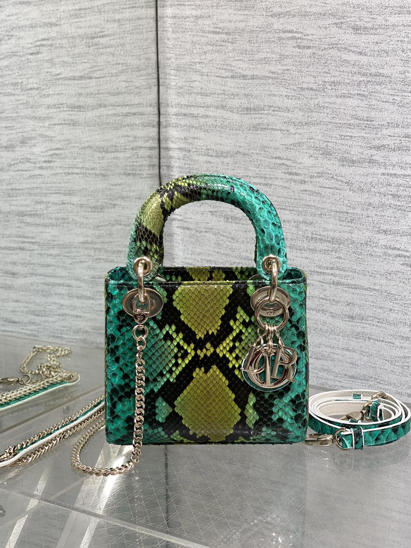 Dior Lady three-grid rare snakeskin Princess Diana bag