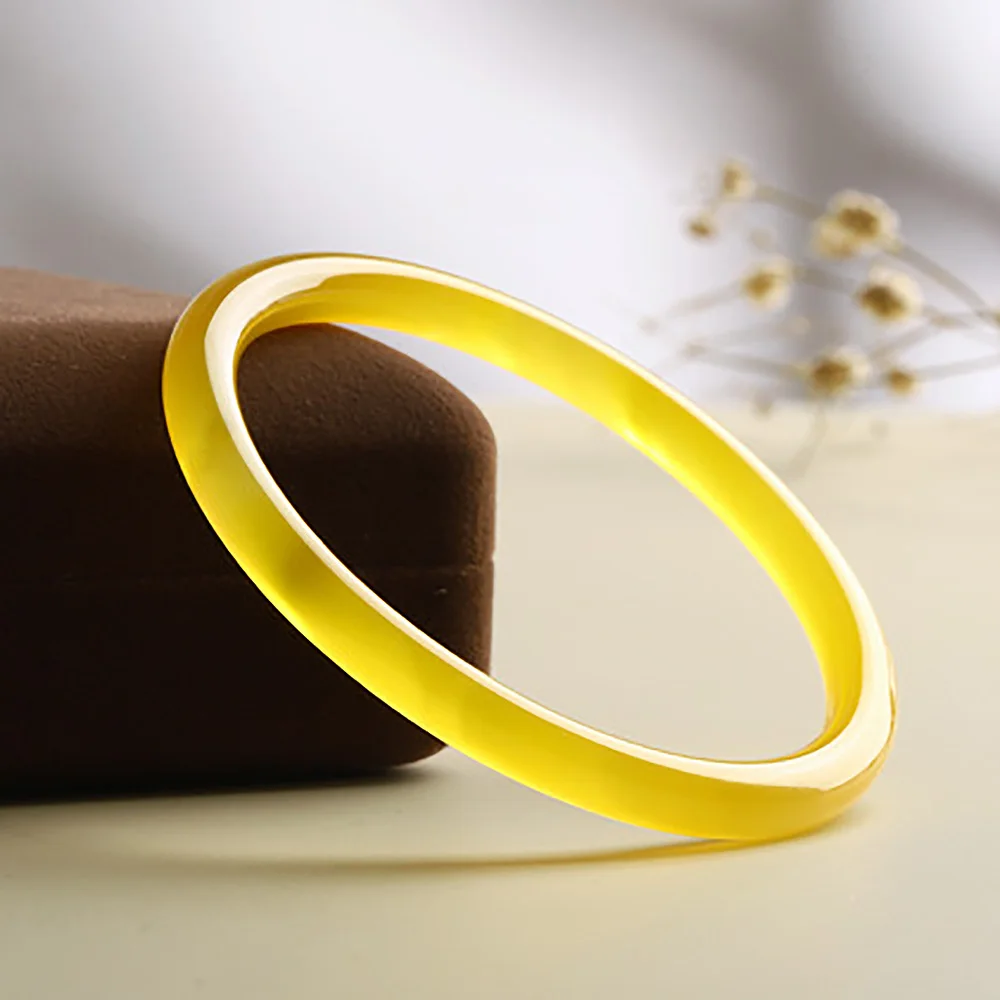 Yellow Agate Bangle Natural Jade Fine Jewelry 6MM Elegant Bracelets For Women Fashion Accessories Holiday Gifts Free Shipping