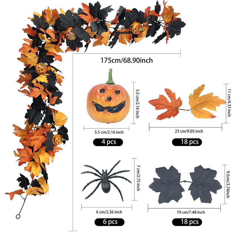 5.74ft Gothic Maple Leaf Pumpkin Vine with Spider