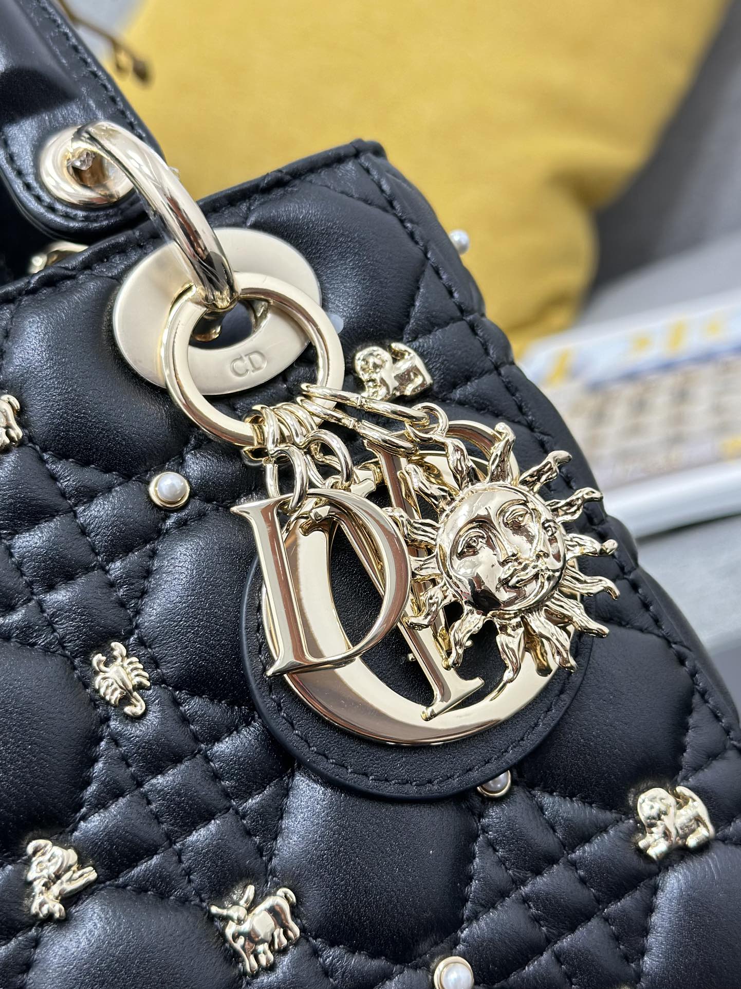 Dior Lady Dior My Four-grid Constellation Stud Black Lady Dior Bag M0538