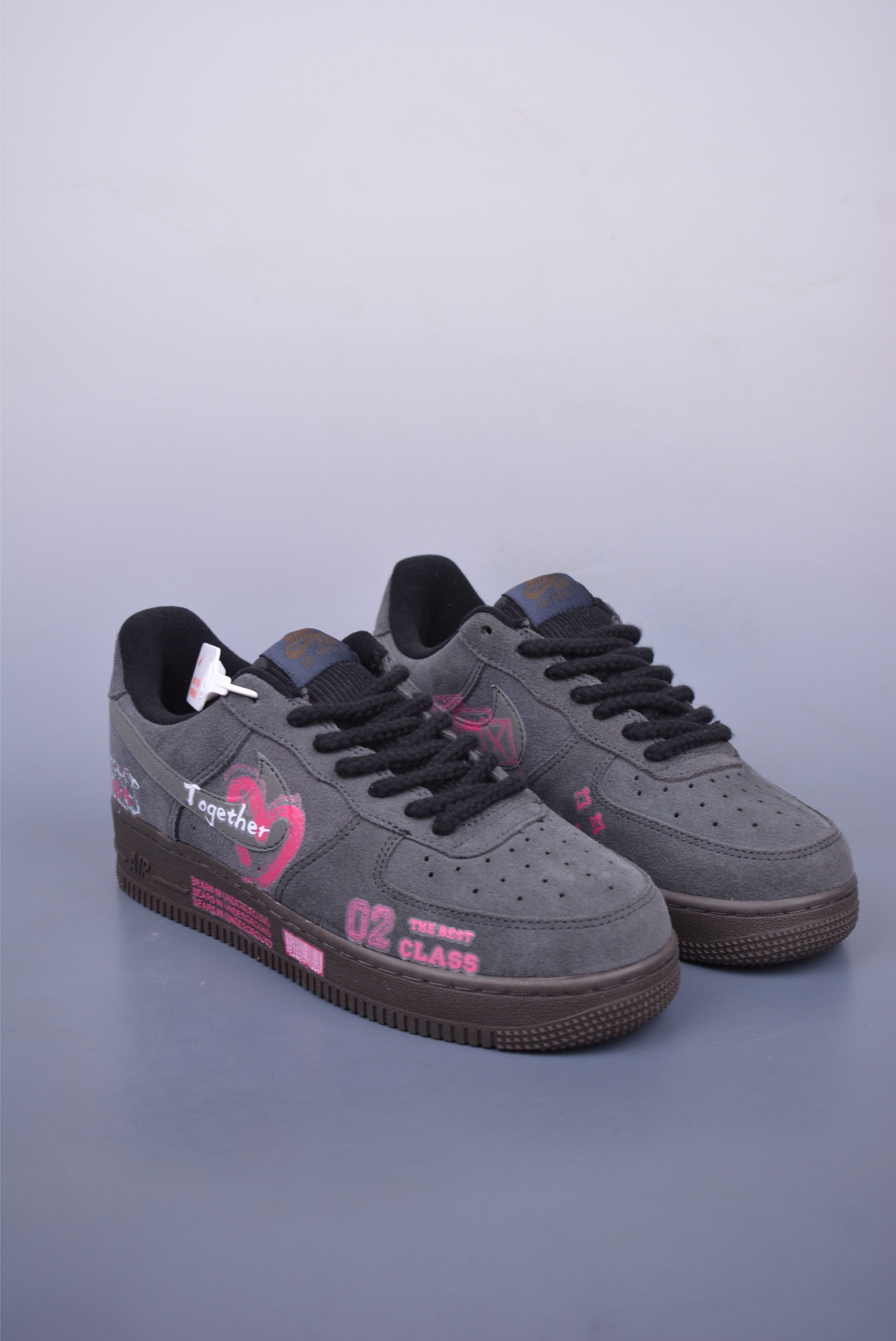 Nike Air Force 1 07 Low Sneakers Gray and Pink Heart DO6730-010