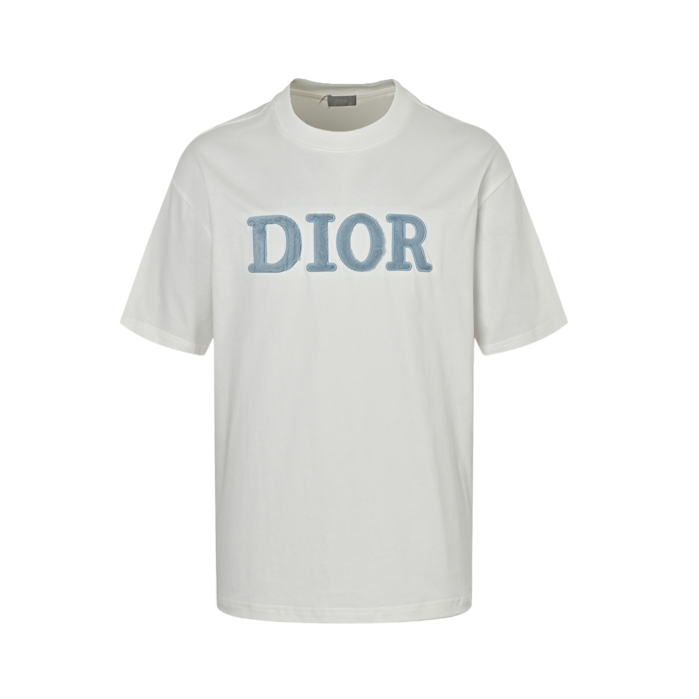 Dior 25ss blue flocked letter embroidered short sleeve