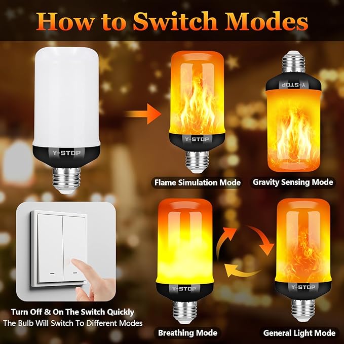 2PCS/SET LED Flame Light Bulbs, 4 Modes Flickering Light Bulbs with Upside Down Effect
