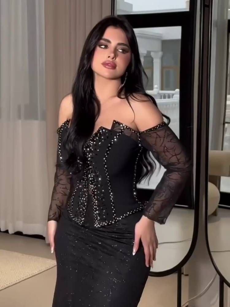 Mesh Rhinestone Ball Evening Dress Dress
