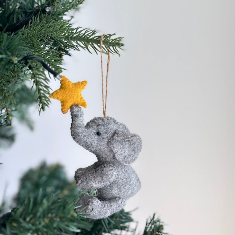 Felt Elephant Christmas Ornament with Star