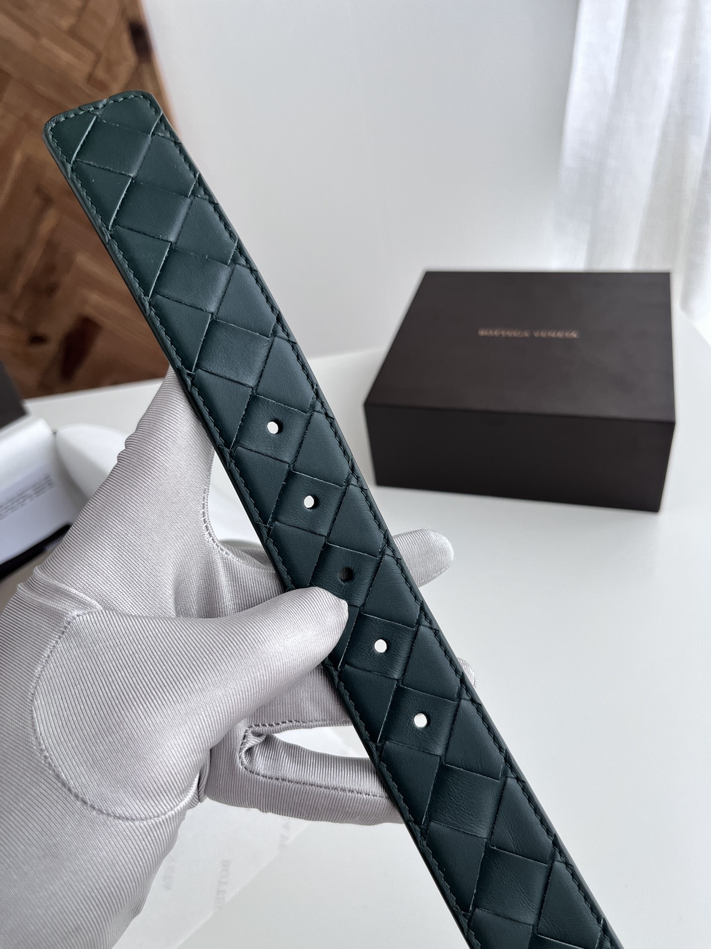 Bottega Veneta intreccio woven cowhide double-sided belt 3.5cm wide
