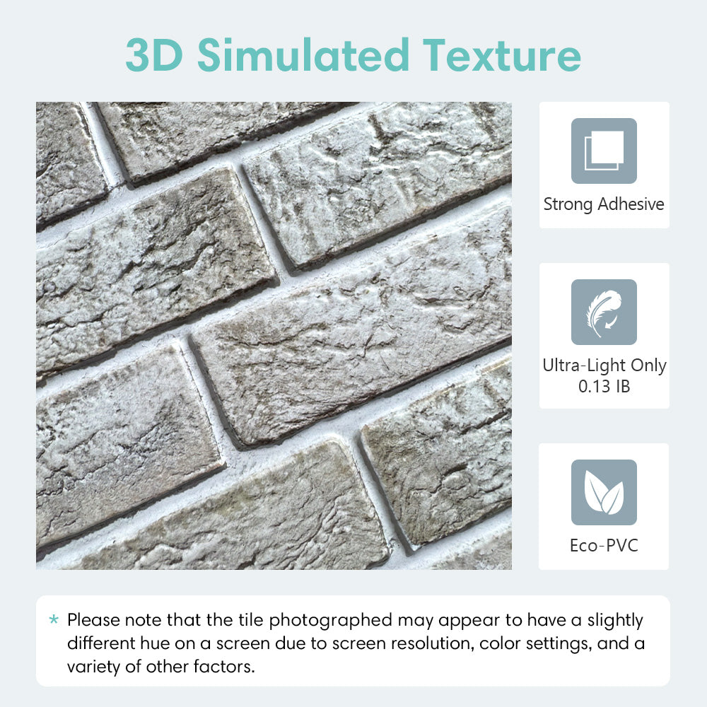3D Distressed Brick Peel and Stick Wall Tile