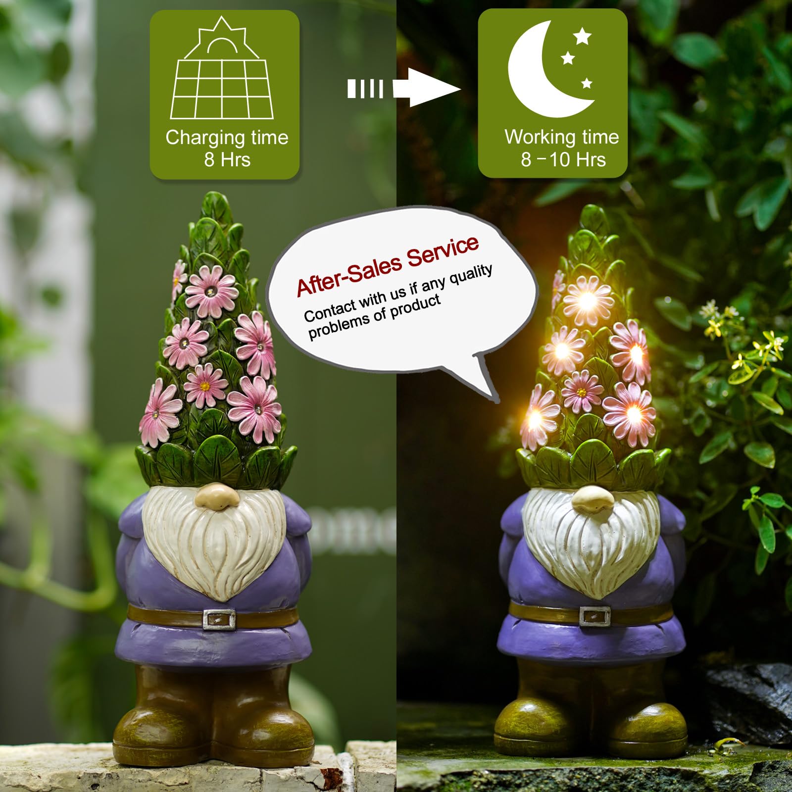 ☀️🔋Solar Garden Outdoor Statues Gnome with Succulent and 7 LED Lights✨