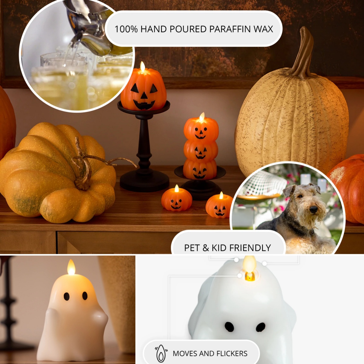 💥ON SALE💥-👻🎃 Swaying‑Flame Ghost & Pumpkin LED Candles, Safe,Zero Mess✨