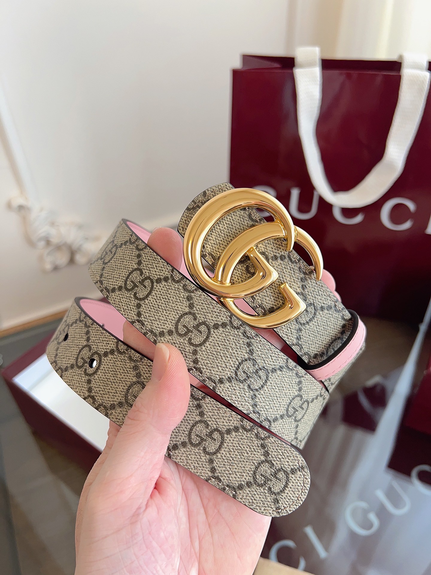 Gucci Double G steel buckle women's cowhide double-sided belt 3.0cm wide