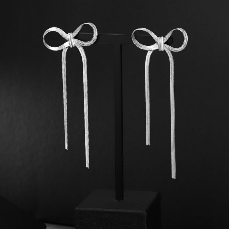 925 Sterling Silver Bow Drop Dangle Earrings
