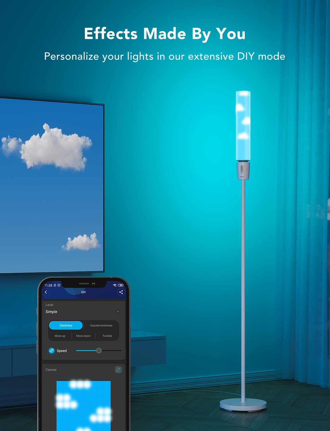 Govee Cylinder Floor Lamp LED Corner Floor Lamp with Wi-Fi App Control