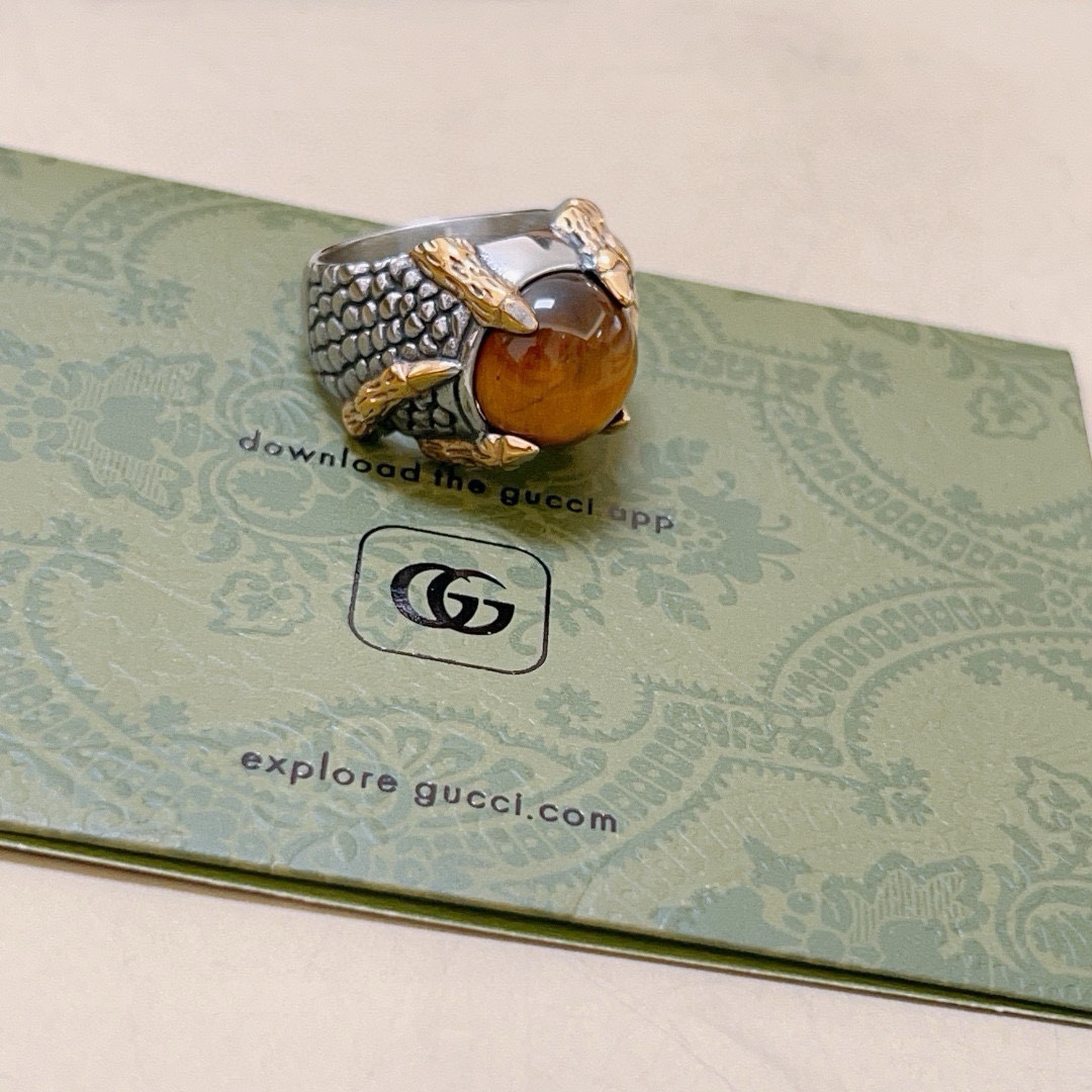 GUCCI natural stone tiger eye ring