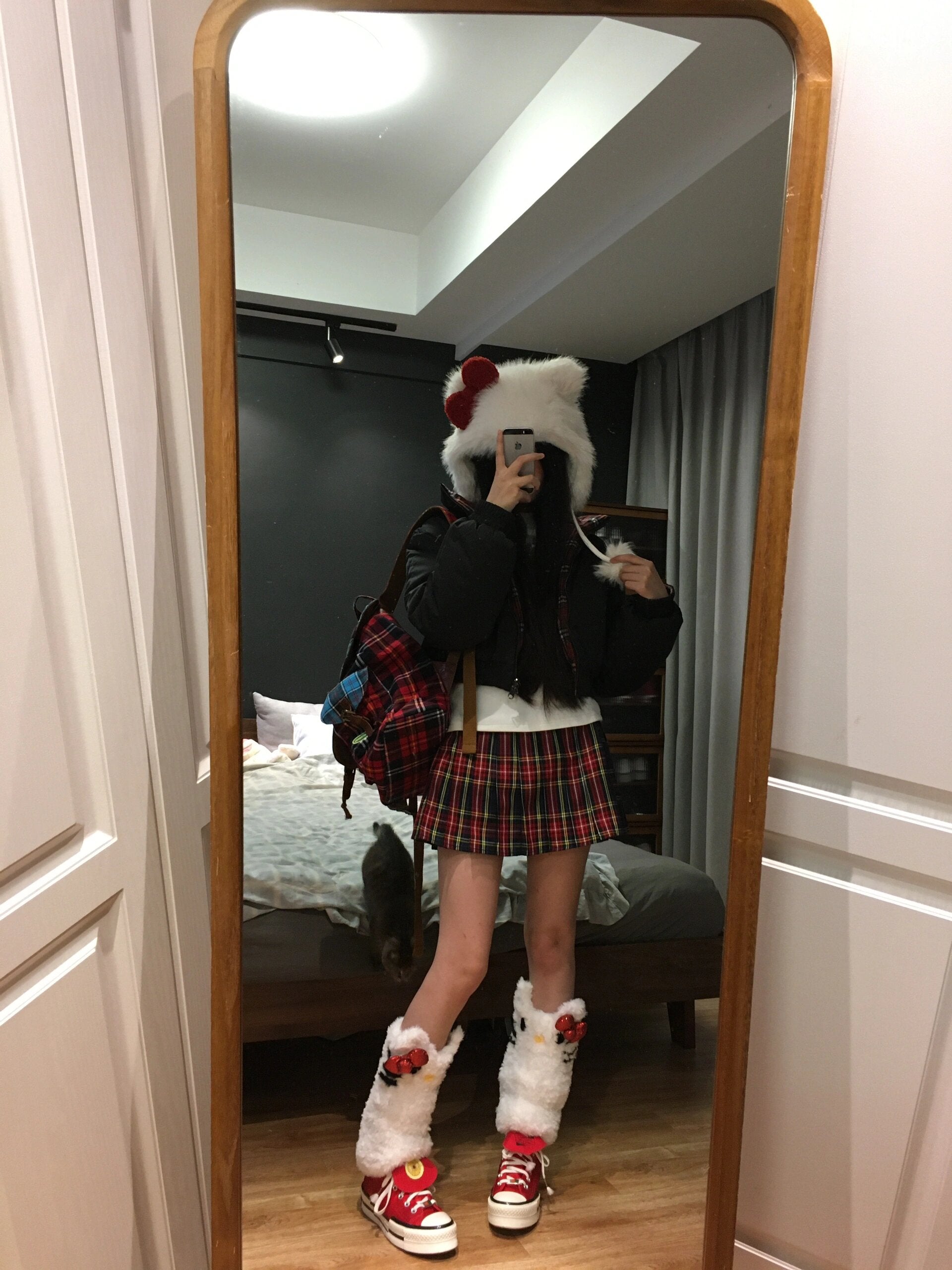 Hellokitty Plush Hat for Women Fuzzy Cute Hat Y2K Winter Cold Weather