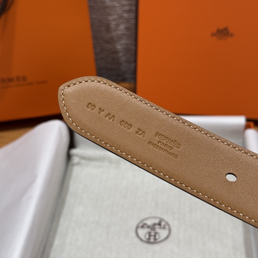 Hermès New Men's Double-Sided Pin Buckle Leather Belt 3.2cm Width