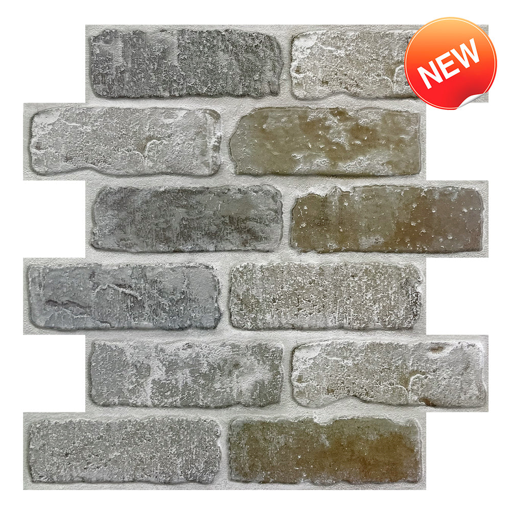 3D Rust and Grey Brick Peel and Stick Wall Tile