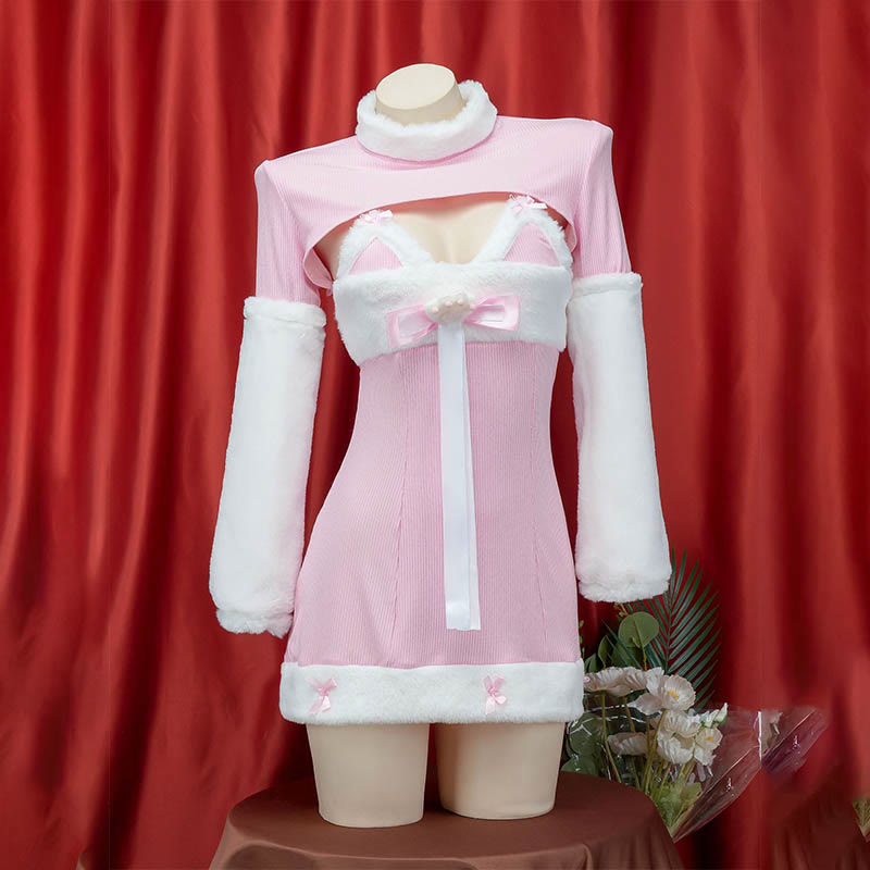 Kawaii Cat Ears Bow Knot Fuzzy Dress Lingerie Set