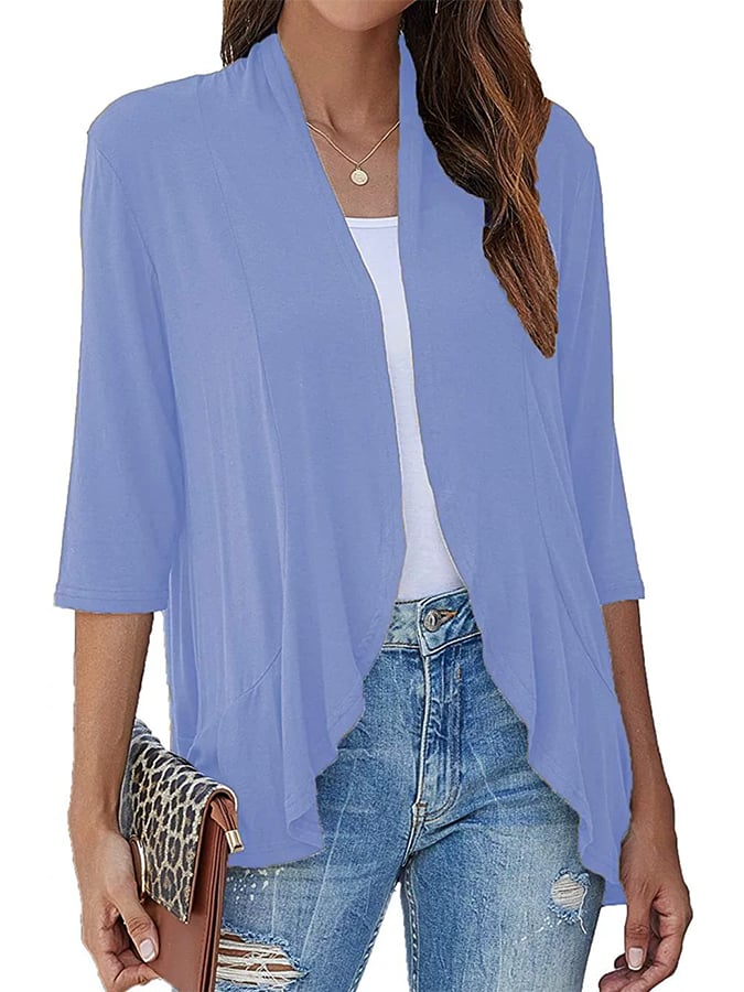 Women's Three-Quarter Sleeve Ruffle Solid Color Cardigan Jacket