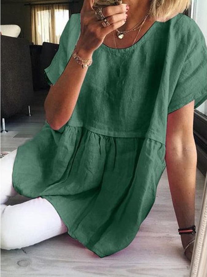 Women's Round Neck Long Sleeve Loose Design Casual Shirt