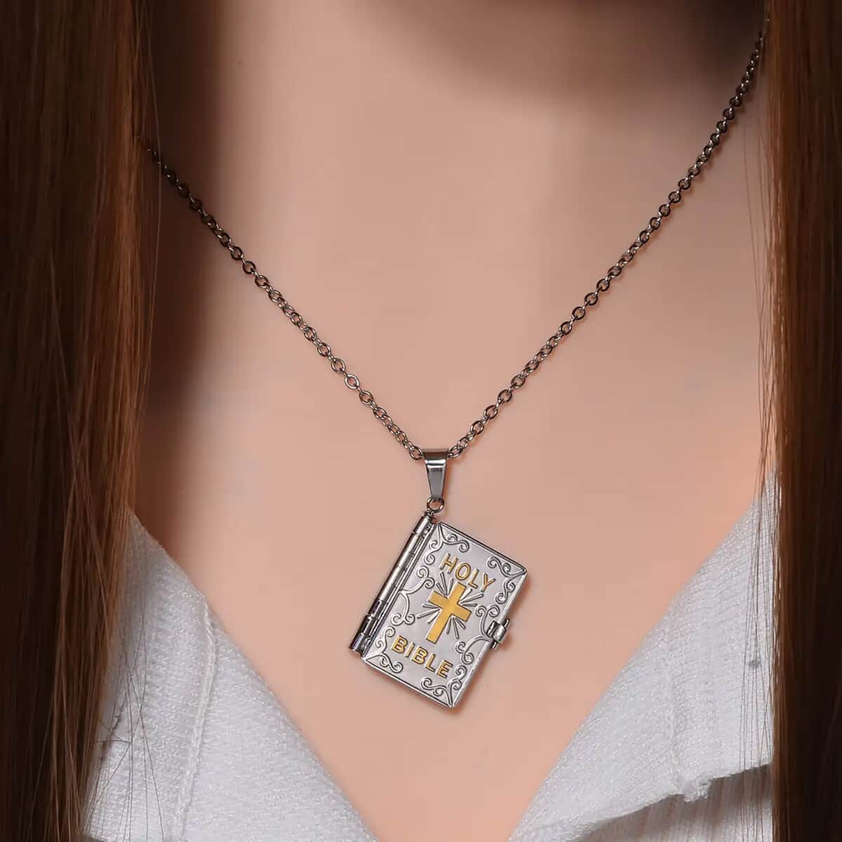 Bible Pendant Necklace in 925 Sterling Silver-Engraved Religious Lockets-Necklace Length 20