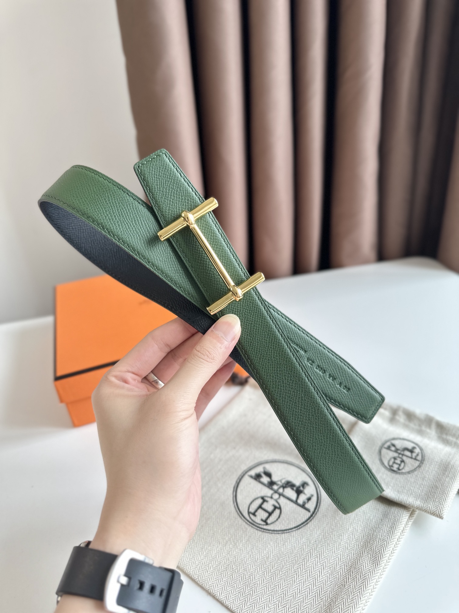 Hermès new double-faced calfskin belt width 3.2CM