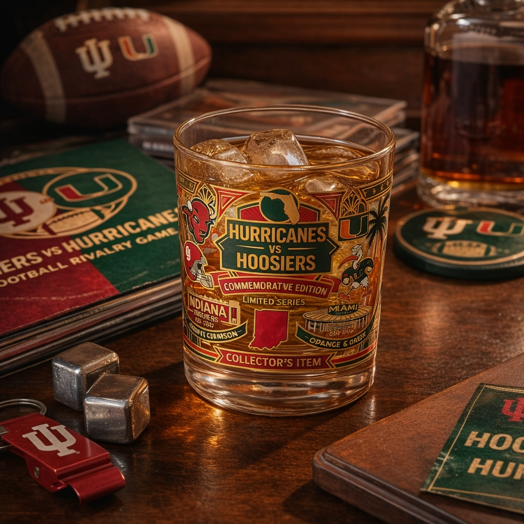 Hoosiers & Hurricanes Football Showdown Whiskey glass